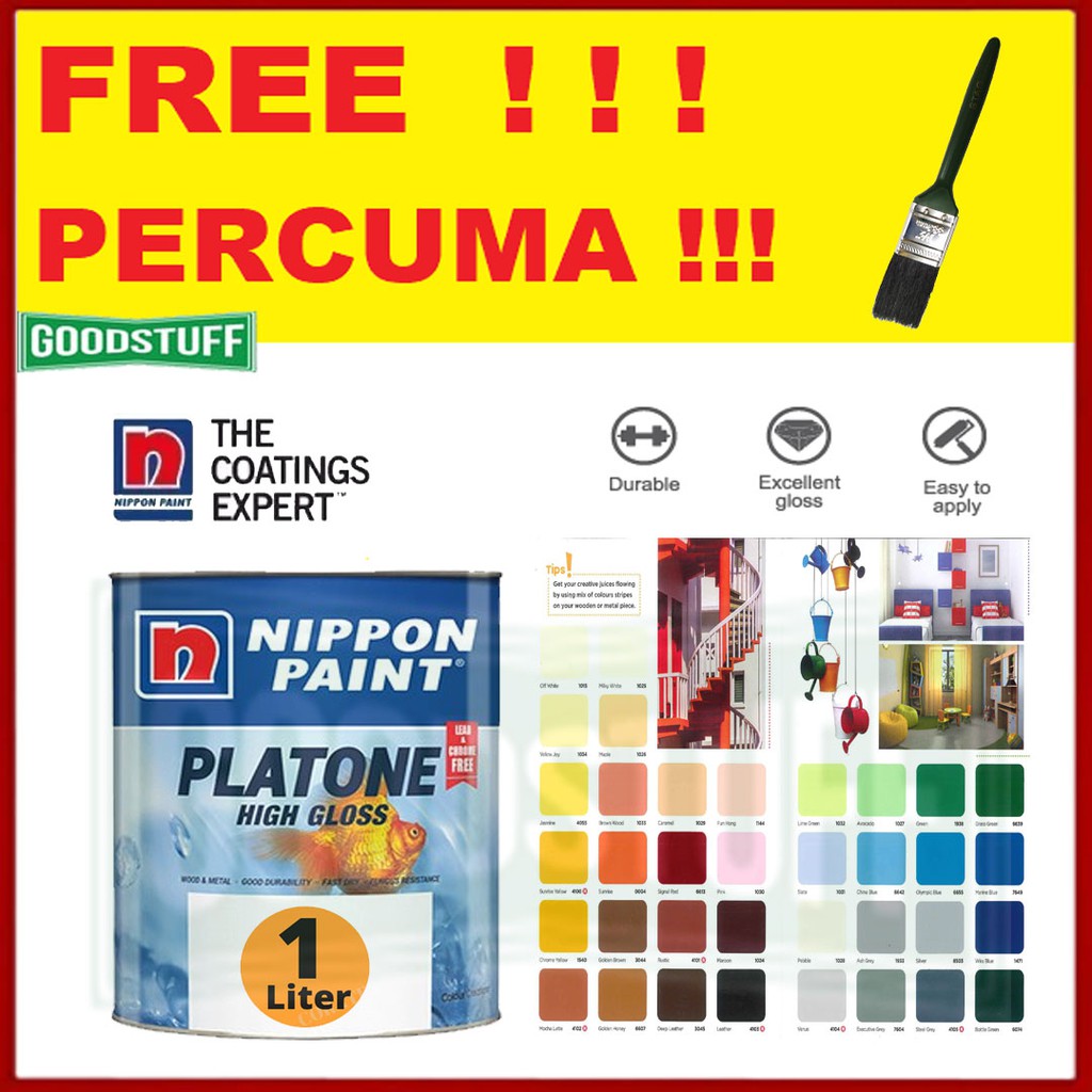 1 LITER NIPPON PLATONE HIGH GLOSS WOOD METAL PAINT CAT MINYAK KAYU