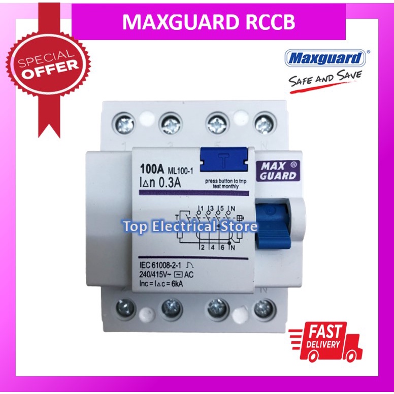 MAXGUARD ELCB RCCB 4 POLE 40A 63A 100A SIRIM APPROVED Shopee Malaysia