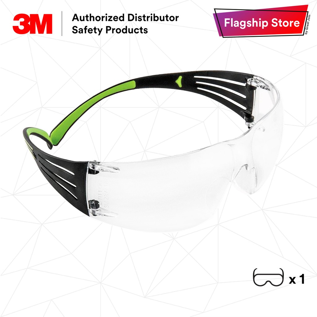 3M SF401AF SecureFit Lightest Safety Eyewear Clear Lens Black Lime