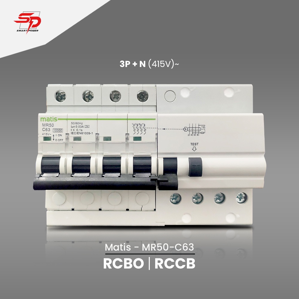 Matis MR50 C63 RCBO RCCB 415V Residual Current Device 4 Poles N