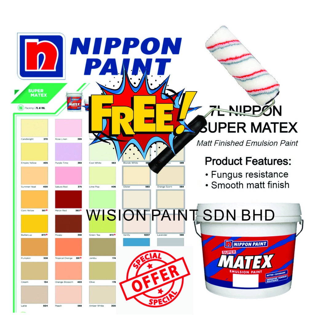 L Nippon Paint Super Matex Liter Free Roller Set Emulsion