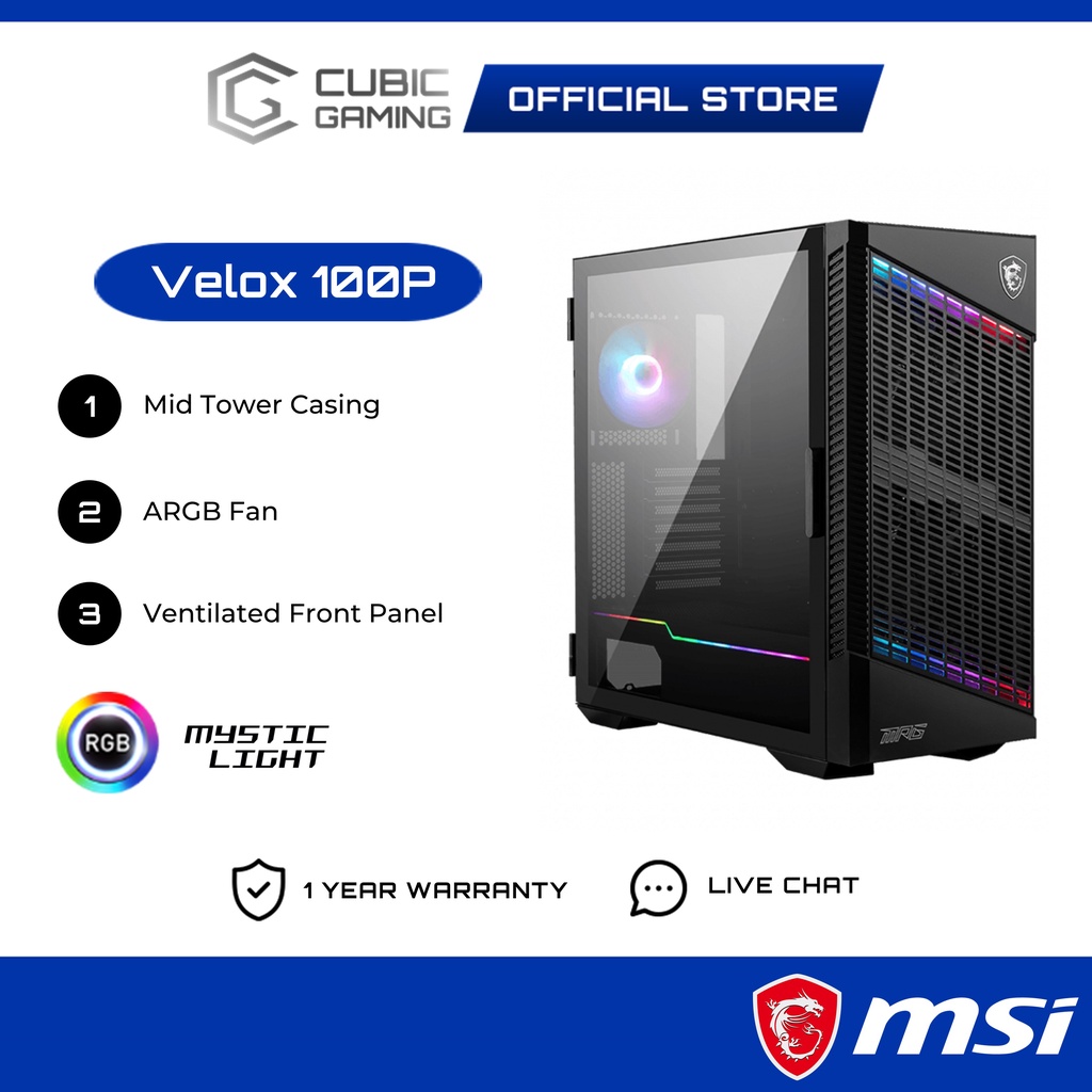 MSI MPG Velox 100R 100P ARGB Mid Tower ATX Gaming CPU Desktop Casing