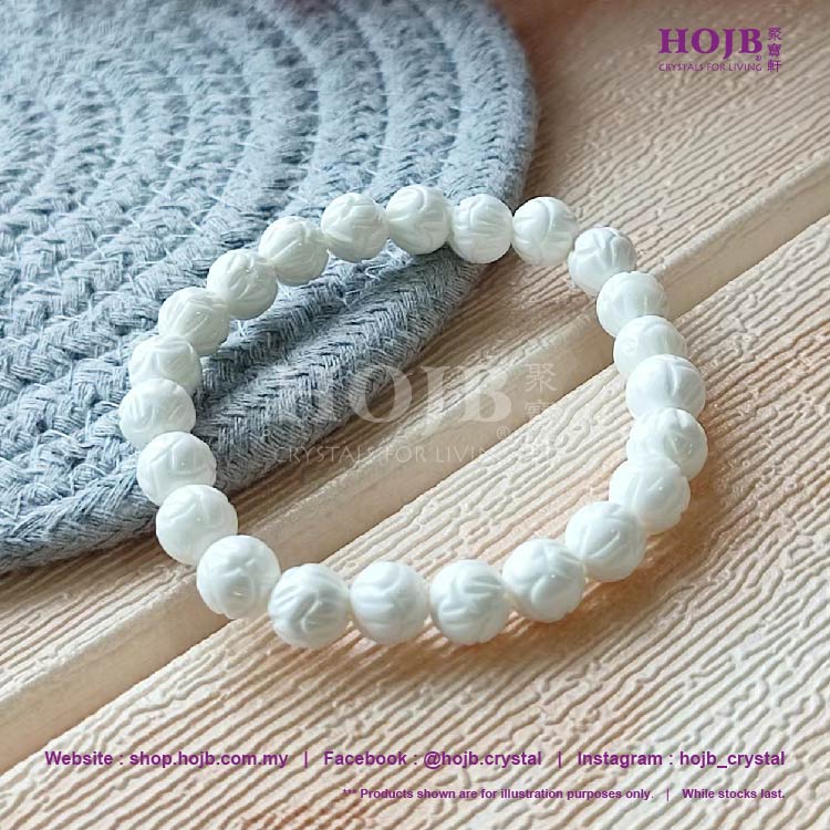 HOJB Natural Tridacna White Shell Lotus Beads Bracelet 6 12mm 聚寶軒天然白砗磲