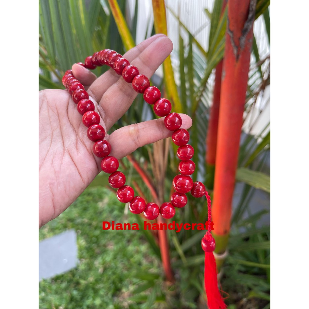 MERAH Tasbih 33 MARJAN Stone 9 10 MM MUSLIM TASBIH RED CORAL RED CORAL