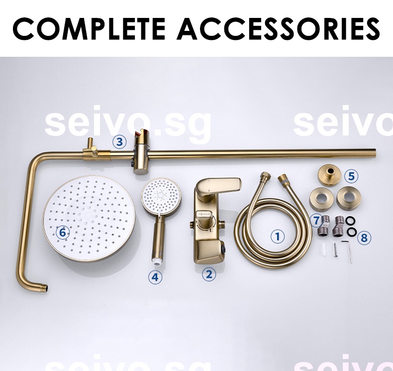 Brushed Gold Shower Set Hot Cold Rain Shower System SPA Rainfall Bath Faucet Wall Mounted