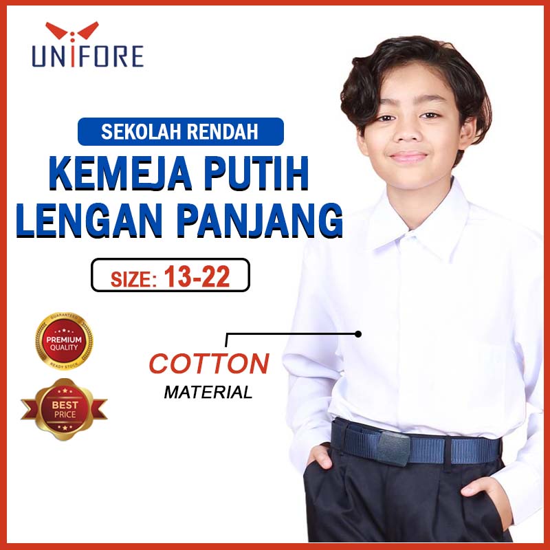 Lelaki Kemeja Putih Cotton Sekolah Rendah Lengan Panjang Ctn Bpl