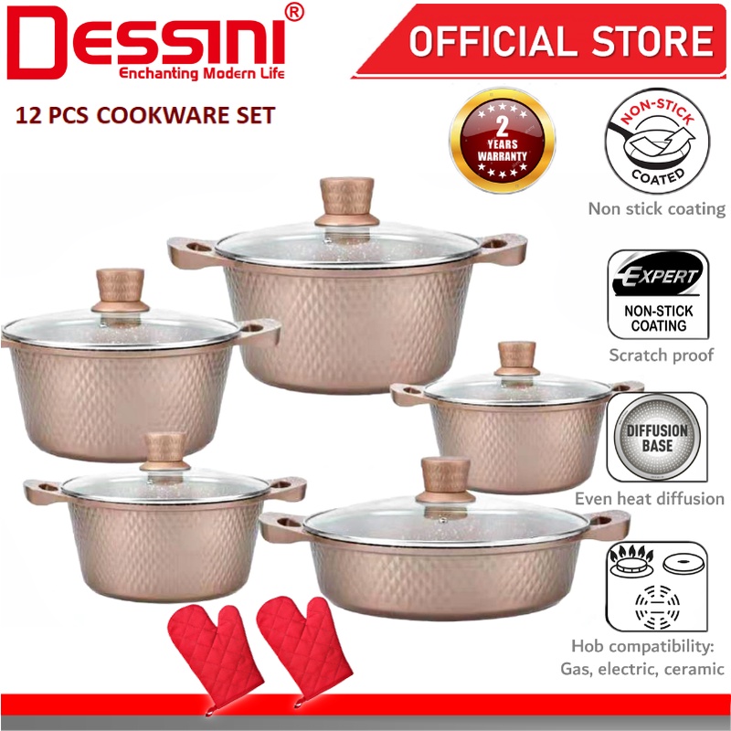 DESSINI ITALY Granite Aluminium Non Stick Casserole Pot Bowl Deep Fry