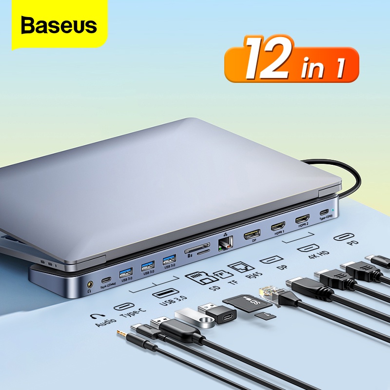 BASEUS 12 In 1 Type C HUB To 4K HDMI Compatible DP RJ45 3 5mm Jack SD