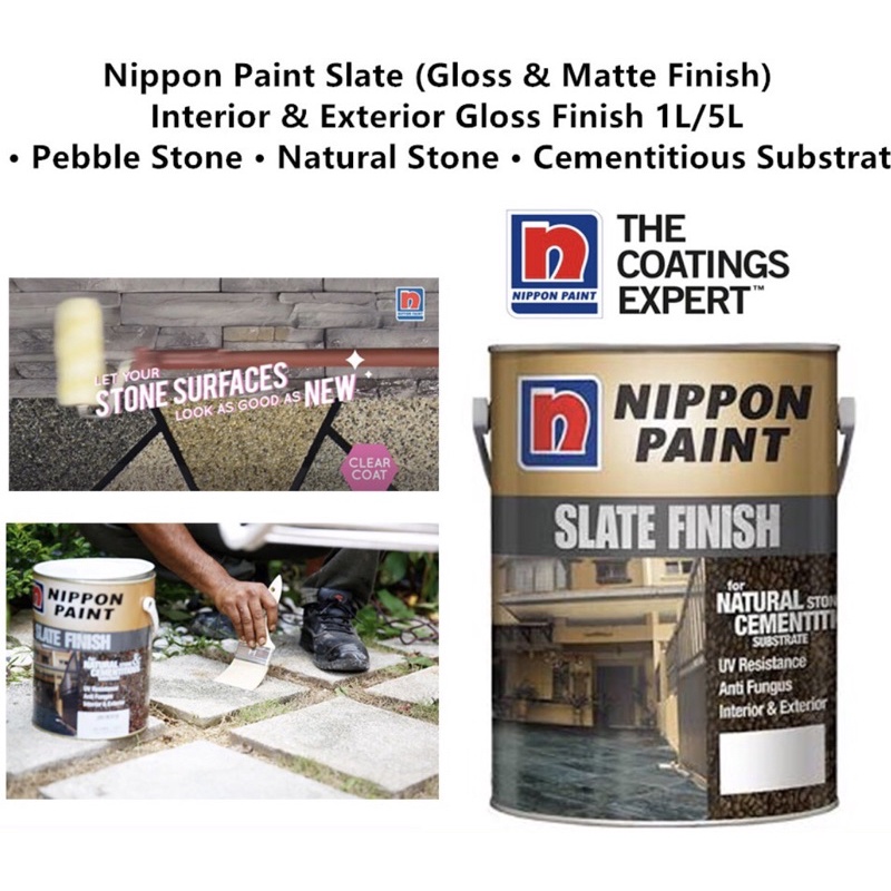 5L Nippon Paint Slate Finish Gloss Matte Finish Interior Exterior