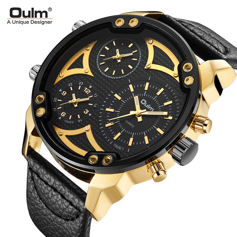 Oulm Gold Brand Multi Time Zone Fashionable Men S Watch New Fashion