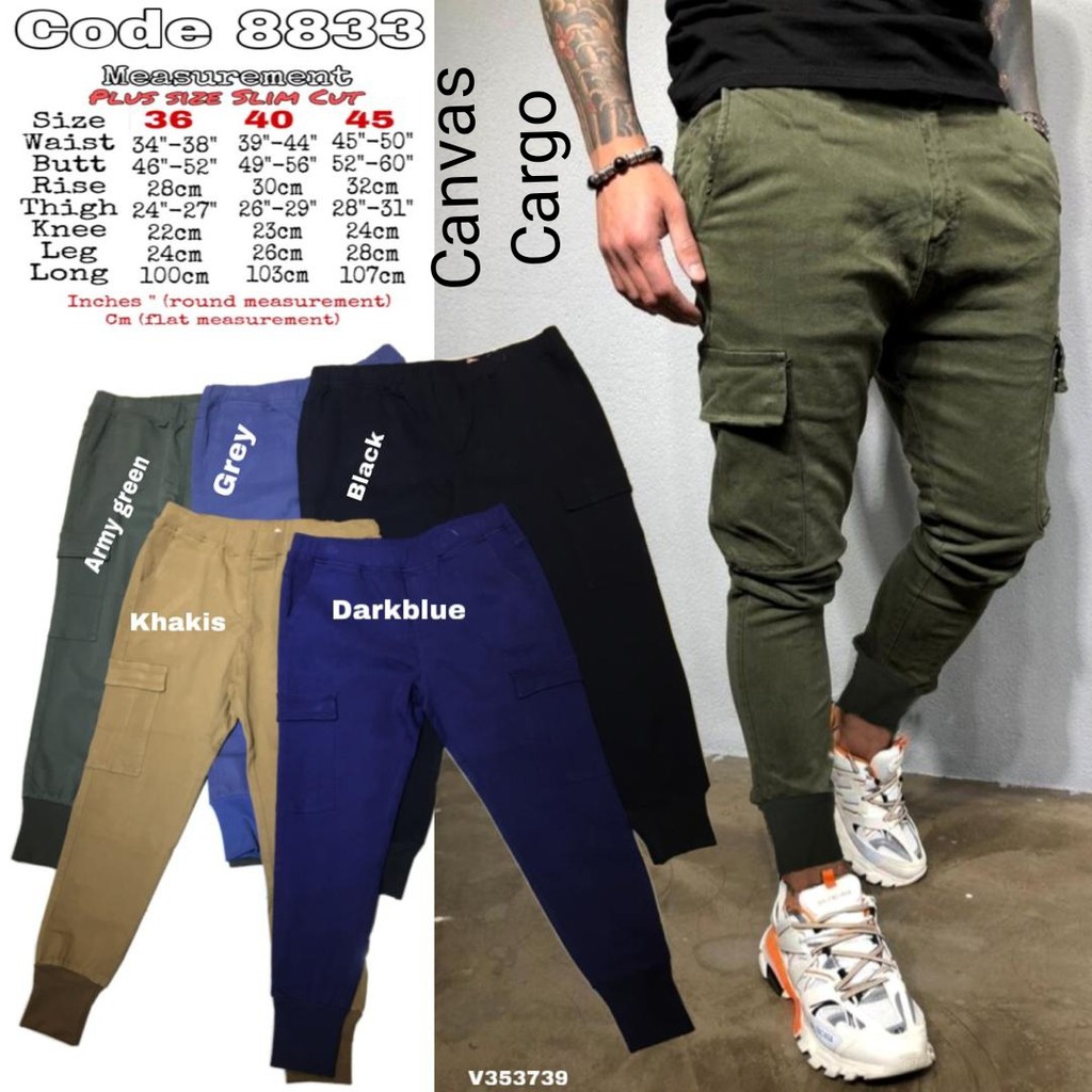 2XL 4XL Jogger Cargo Pants Men Women Cotton Canvas Slim Fit High