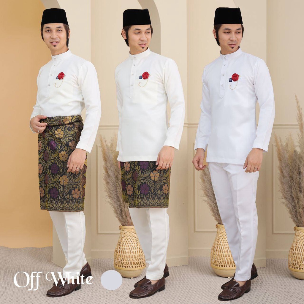 Baju Melayu Slim Fit Offwhite Duchess Premium Cutting Moden Baju Nikah