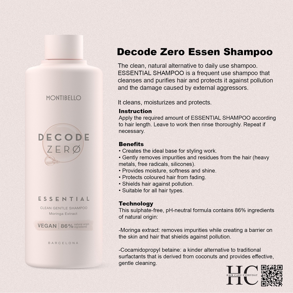 Montibello Decode Zero Essential Shampoo 300ml Balm 250ml PureClean