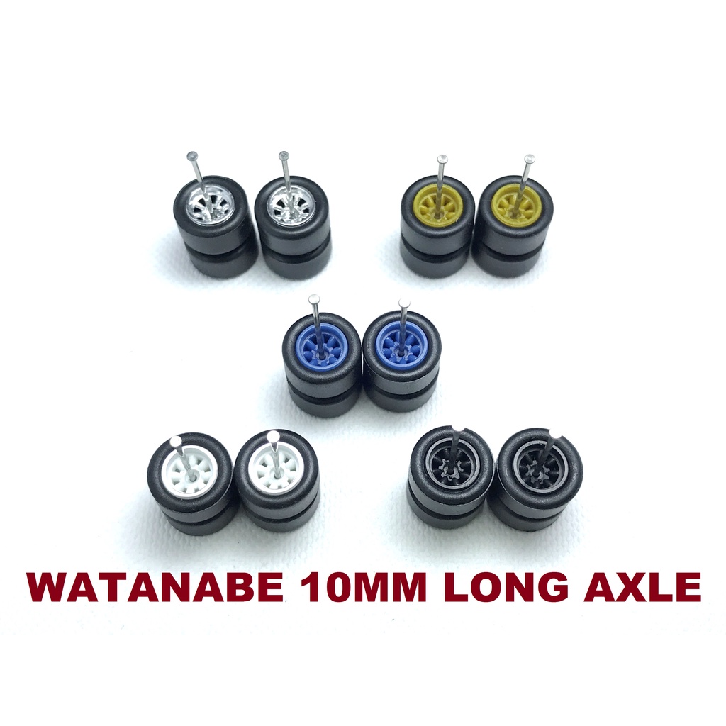 WATANABE 10MM LONG AXLE Rubber Wheels Tayar Getah 1 64 Hot Wheels
