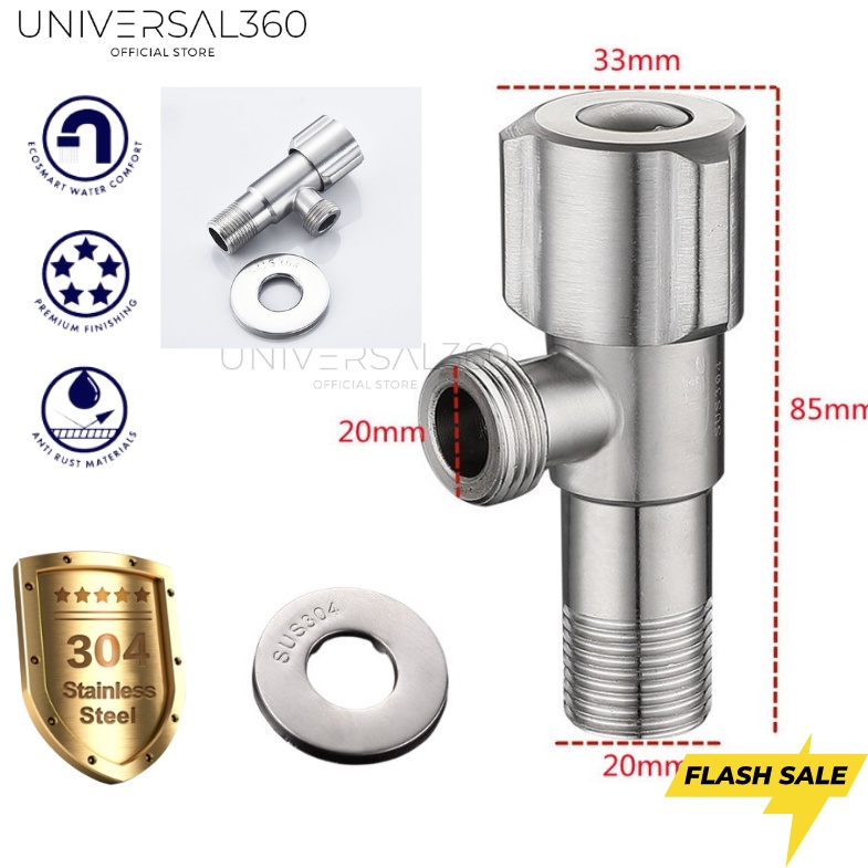 SUS304 STAINLESS STEEL ANGLE VALVE KITCHEN BATHRROOM QUARTER TURN ANGLE