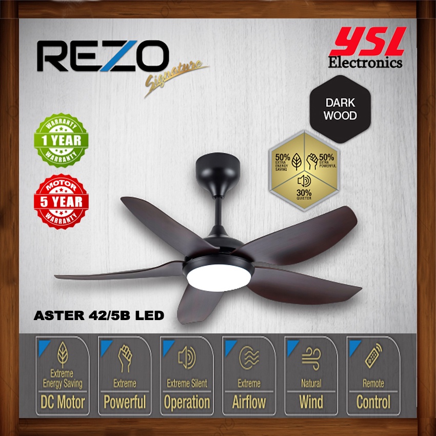 Rezo ASTER 42 5B LED Designer Ceiling Fan With DC Motor 5 Blades 12