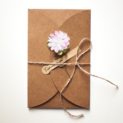 Diy Retro Kraft Paper Dried Flower Birthday Card Folding Greeting Card