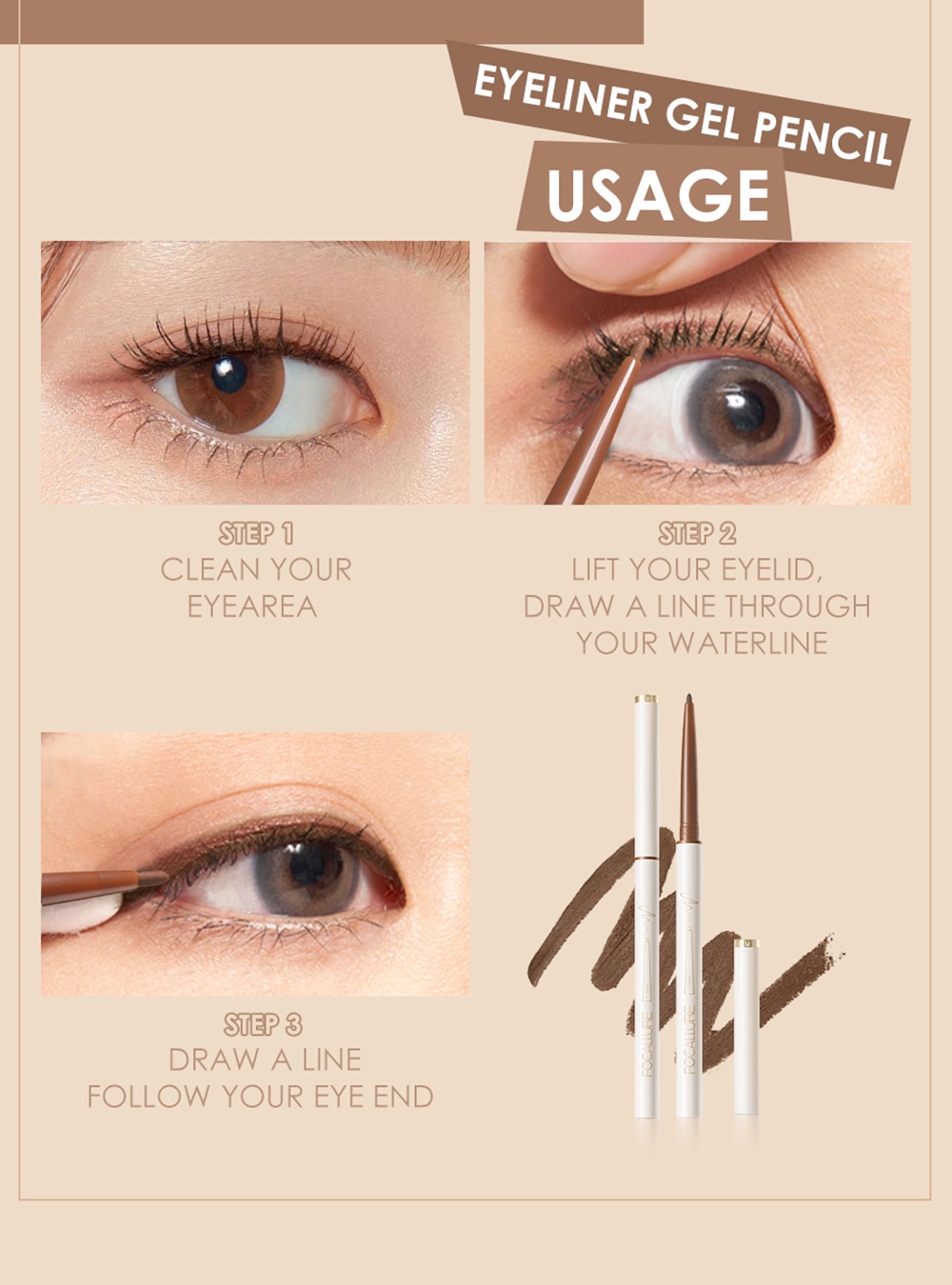 Focallure Confidencehalo Waterproof Ultra Slim Eyeliner Gel Pencil