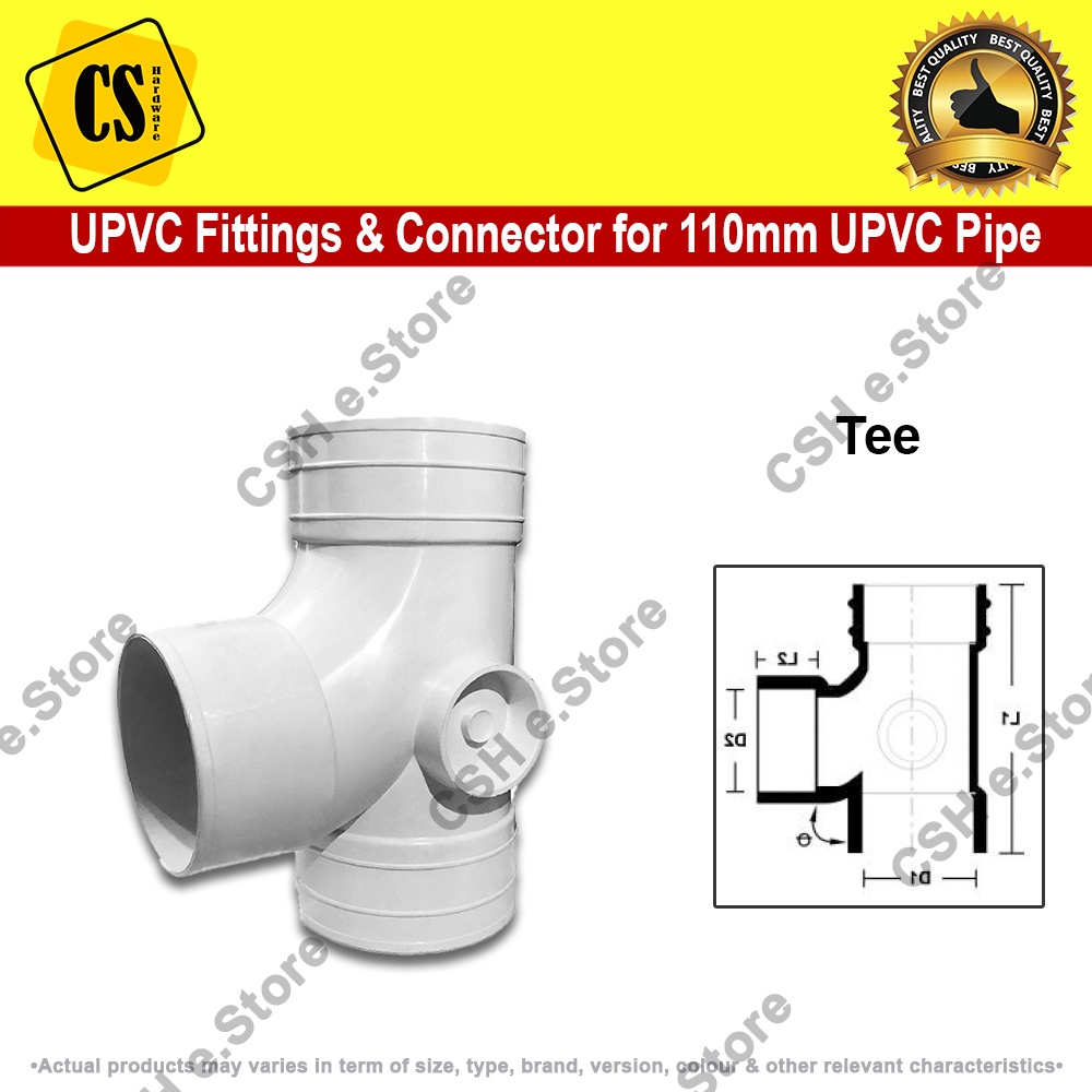 110mm UPVC Pipe Fitting Sambungan Paip Putih Elbow W Elbow I O Tee