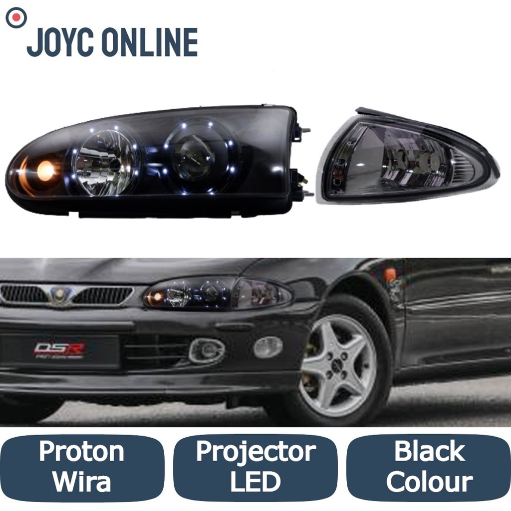 Proton Wira Satria Old Putra Head Lamp Crystal Black Projector LED 1