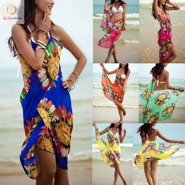 Sexy Women Deep V Wrap Chiffon Swimwear Bikini Cover Up Sarong Beach