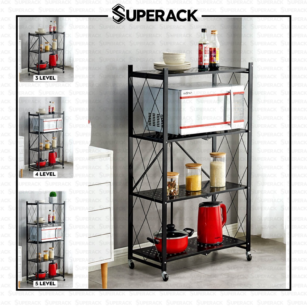 Superack Foldable Rack Tier Storage Rack Shelf Rak Dapur Rack Storage