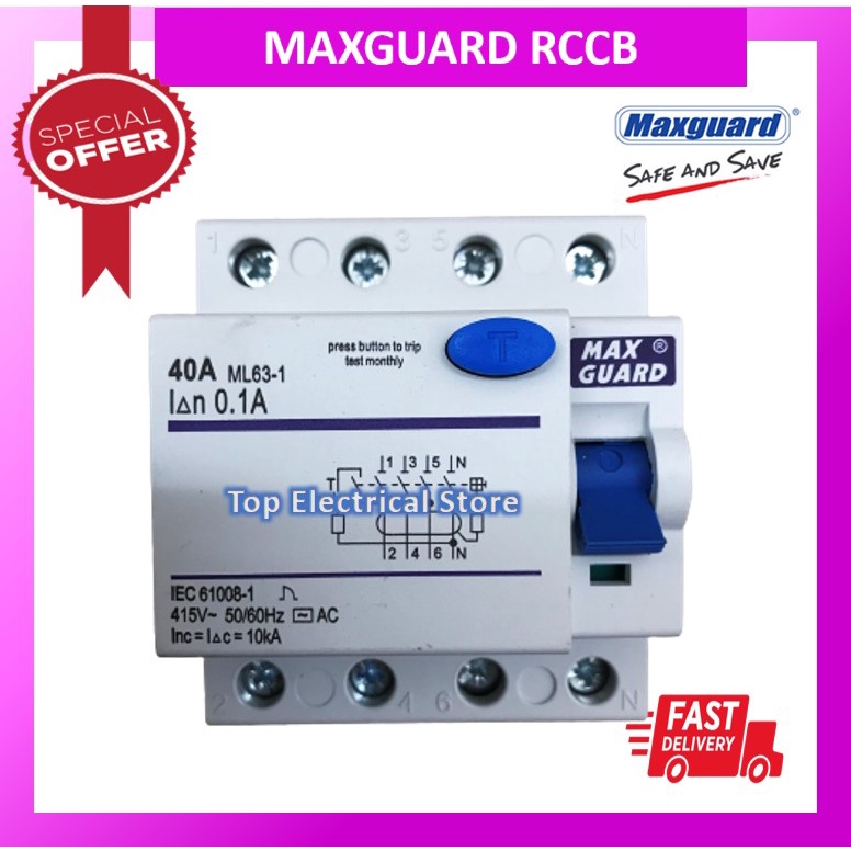 MAXGUARD ELCB RCCB 4 POLE 40A 63A 100A SIRIM APPROVED Shopee Malaysia