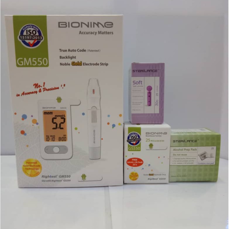 Bionime Blood Glucose Test Strip GS550 25S FOC 25s Lancets And 25s