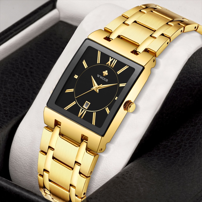 WWOOR Relogio Masculino Gold Watch Men Square Mens Watches Top Brand