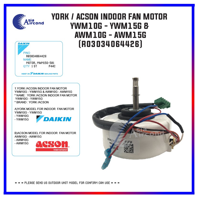 York Acson Indoor Fan Motor Ywm G Awm G R