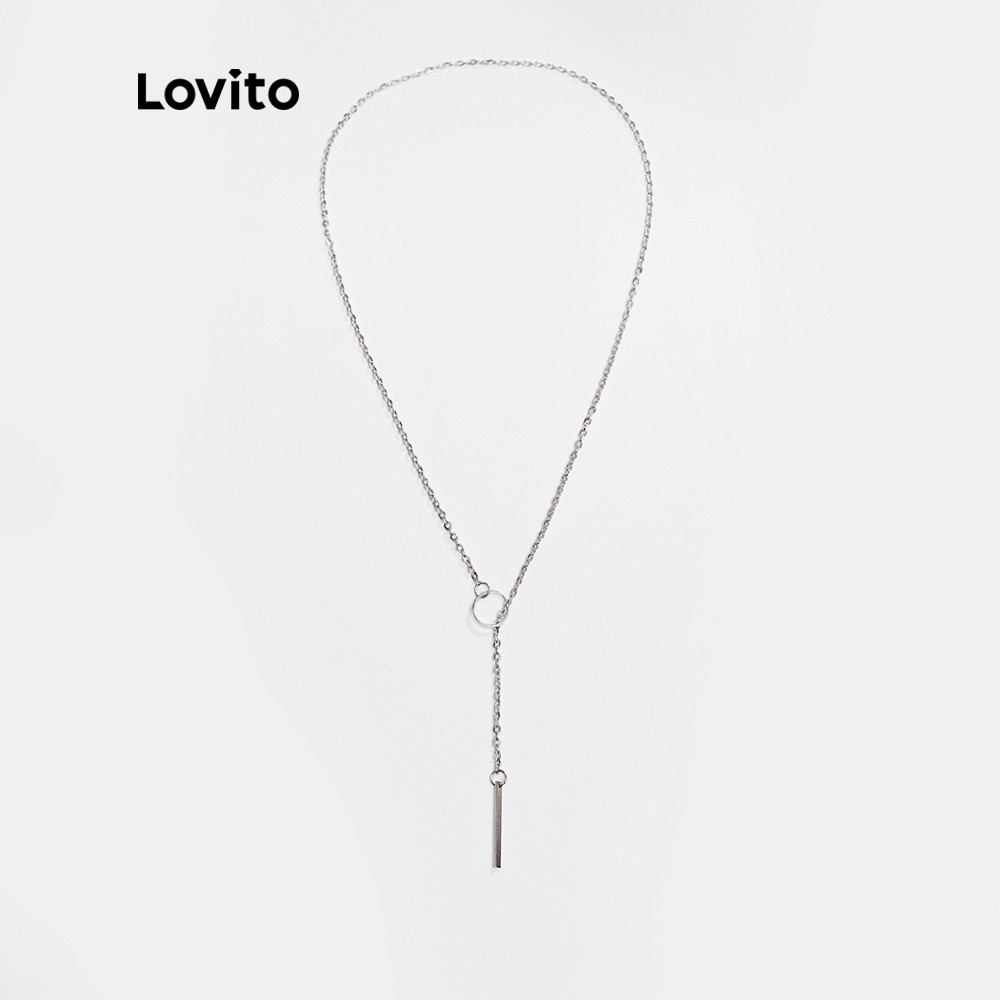 Lovito Basic Clavicle Chain Simple Geometric Hollow Circle Y Necklace