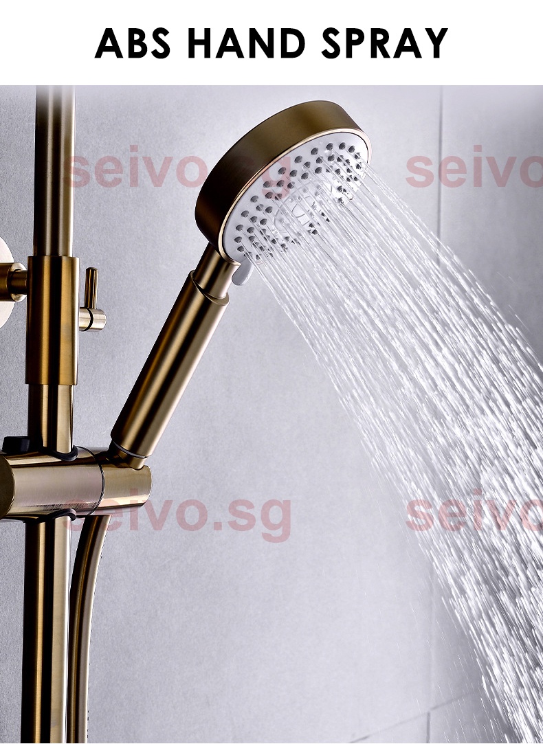 Brushed Gold Shower Set Hot Cold Rain Shower System SPA Rainfall Bath Faucet Wall Mounted