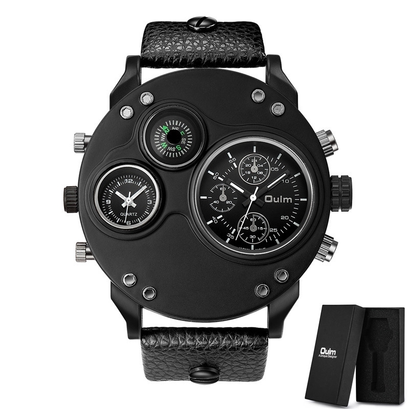 Oulm New Style Double Time Zone Watch Men Luxury Brand Unique Male