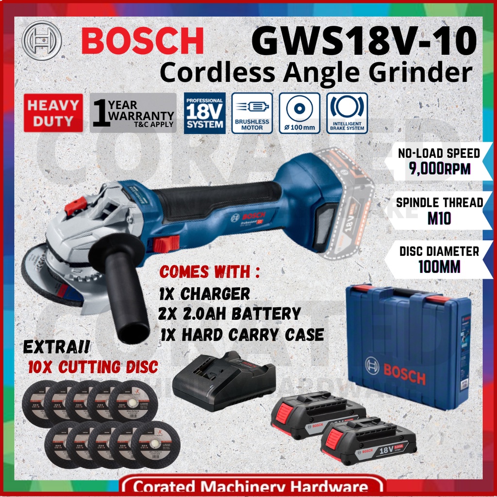 CORATED Bosch GWS18V 10 Professional Cordless Angle Grinder Solo