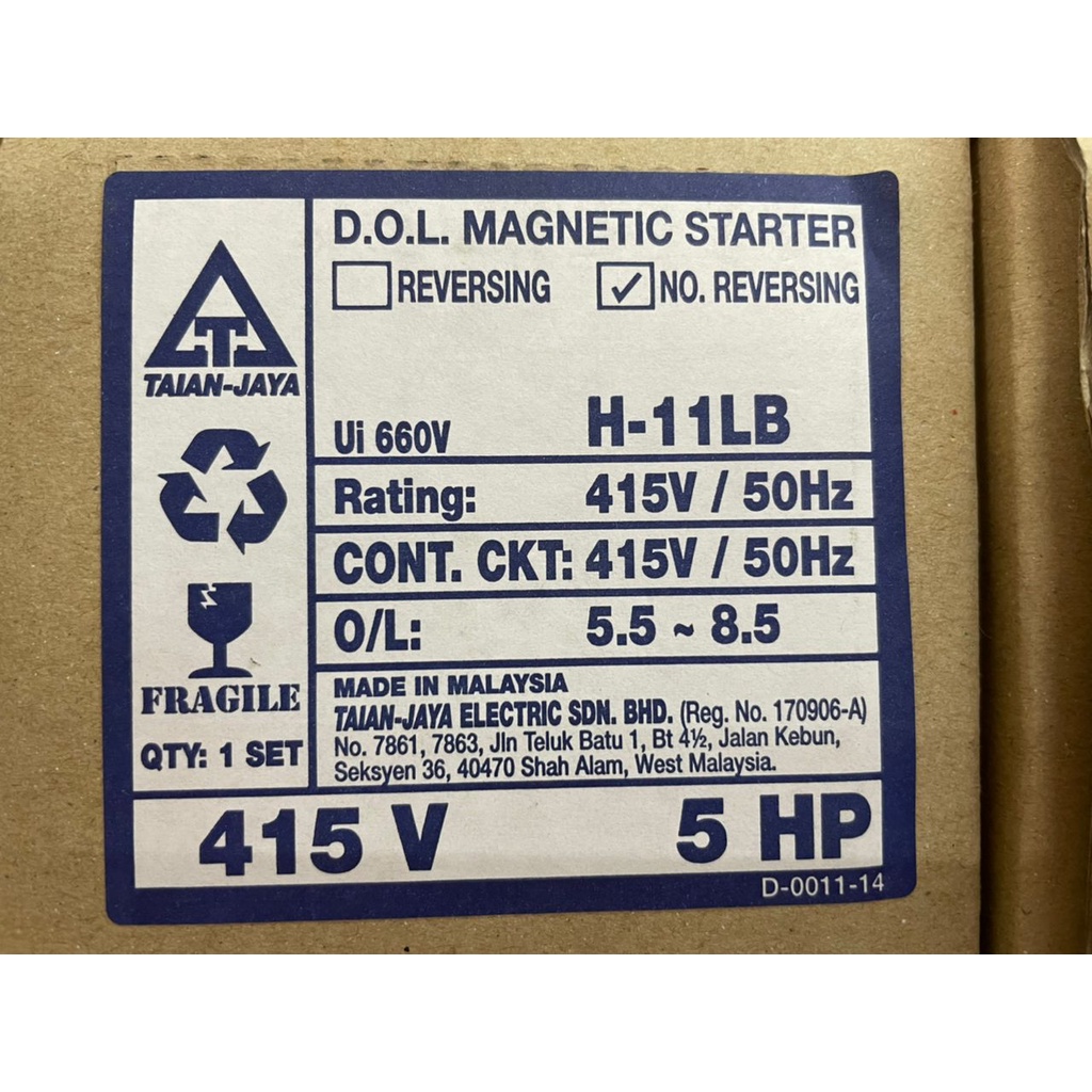 Taian Jaya D O L Starter Magnetic Starter V V Hz Hp Hp