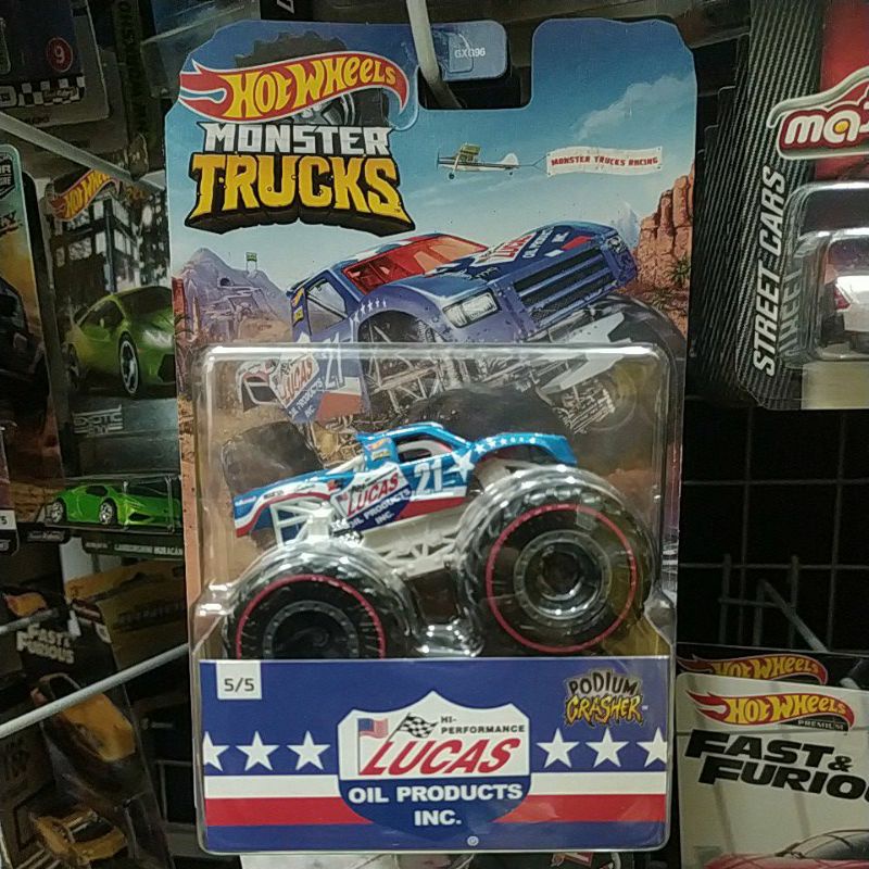 Hot Wheels Monster Trucks Truck Lucas Oil Podium Crasher Shopee Malaysia