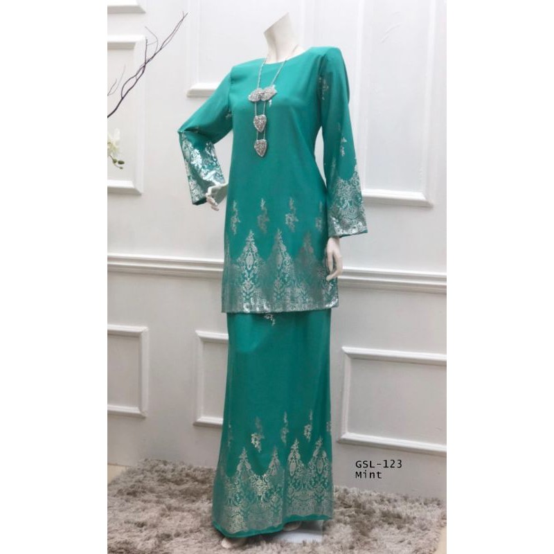 Baju Kurung Moden Cutting A Loose Cutting Kain Duyung Hijau Mint