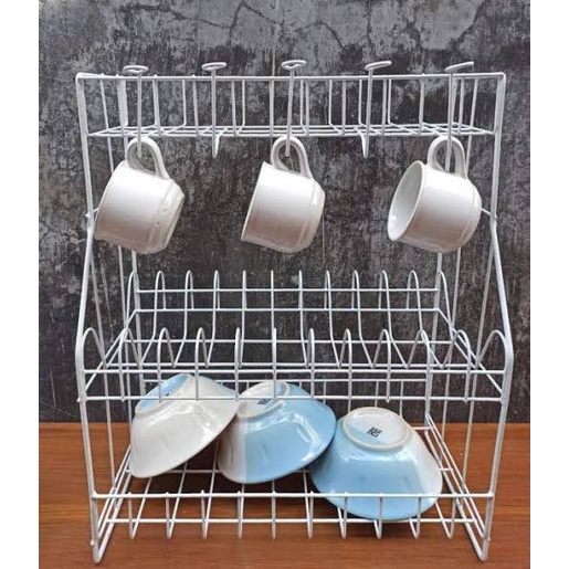 PUTIH Rpl 03 Dish Rack Glass Stacking White Wire Rack 3 Tiered White