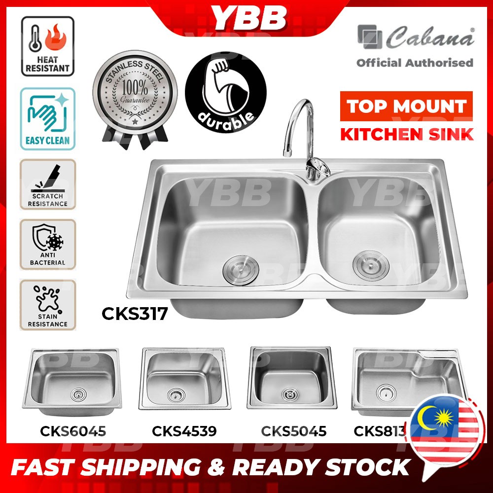 Ybb Cabana Top Mount Single Bowl Stainless Steel Kitchen Sink Dapur