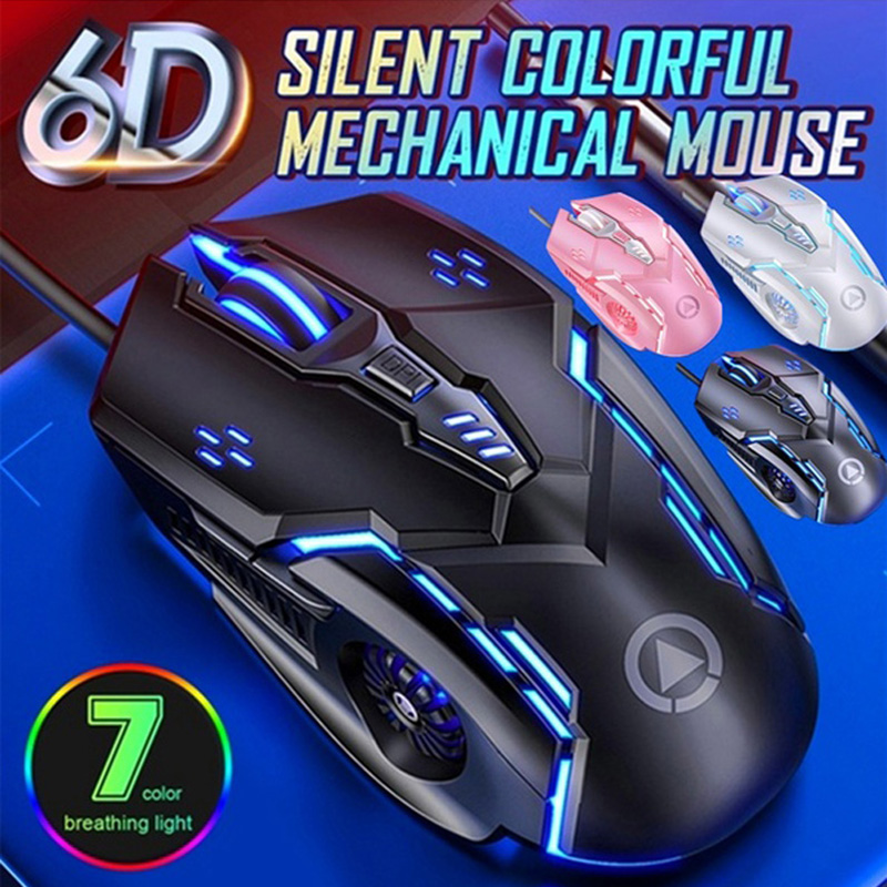 Wired Gaming Mouse Mute Buttons Speed Dpi Rgb No Sound Backlight