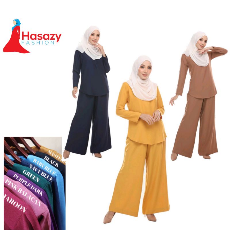 Blouse Dan Seluar Palazo Muslimah Suit Viral Ironless Hot Selling