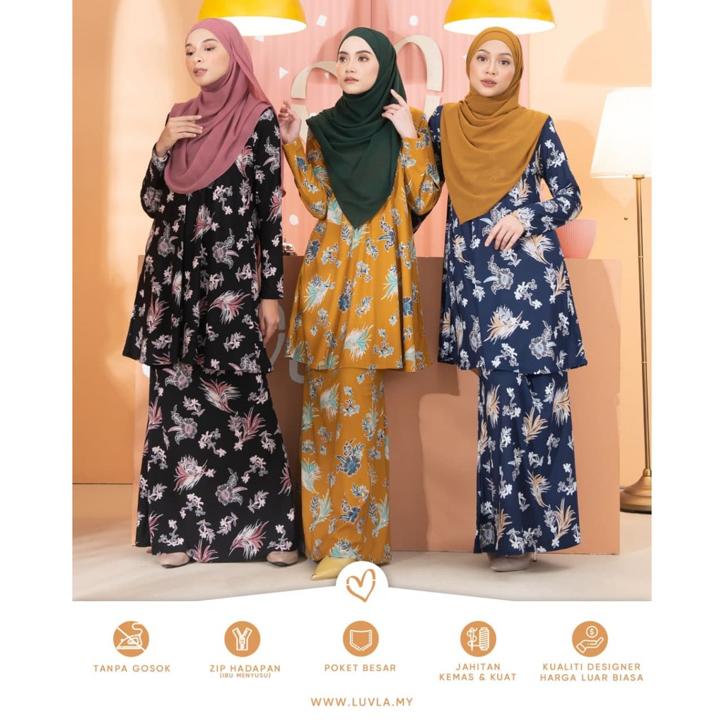 Baju Kurung Moden Lara Celosia Printed Murah Cantik Ironless By Luvla