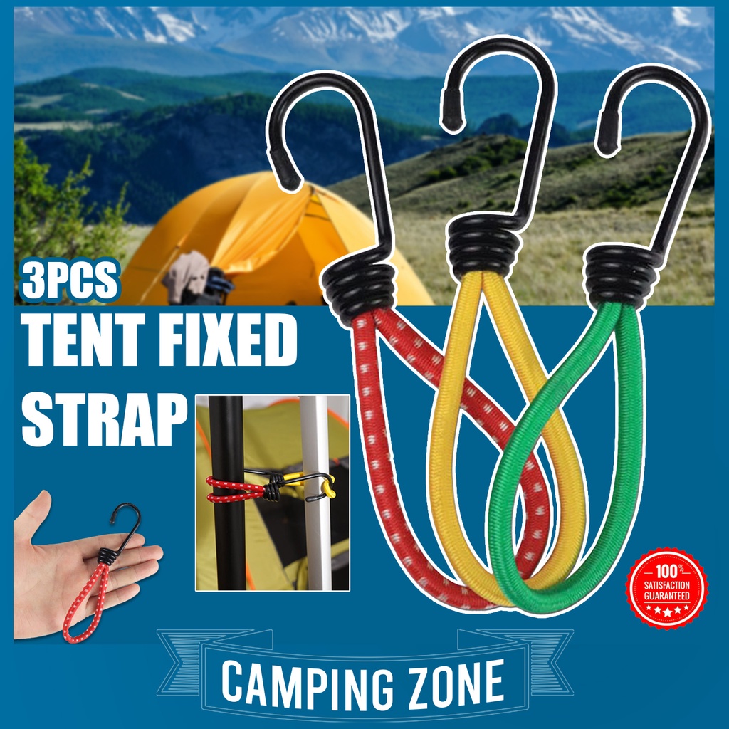 3Pcs Outdoor Camping Tent Fixed Rope Elastic Tent Ropes Buckle Ground