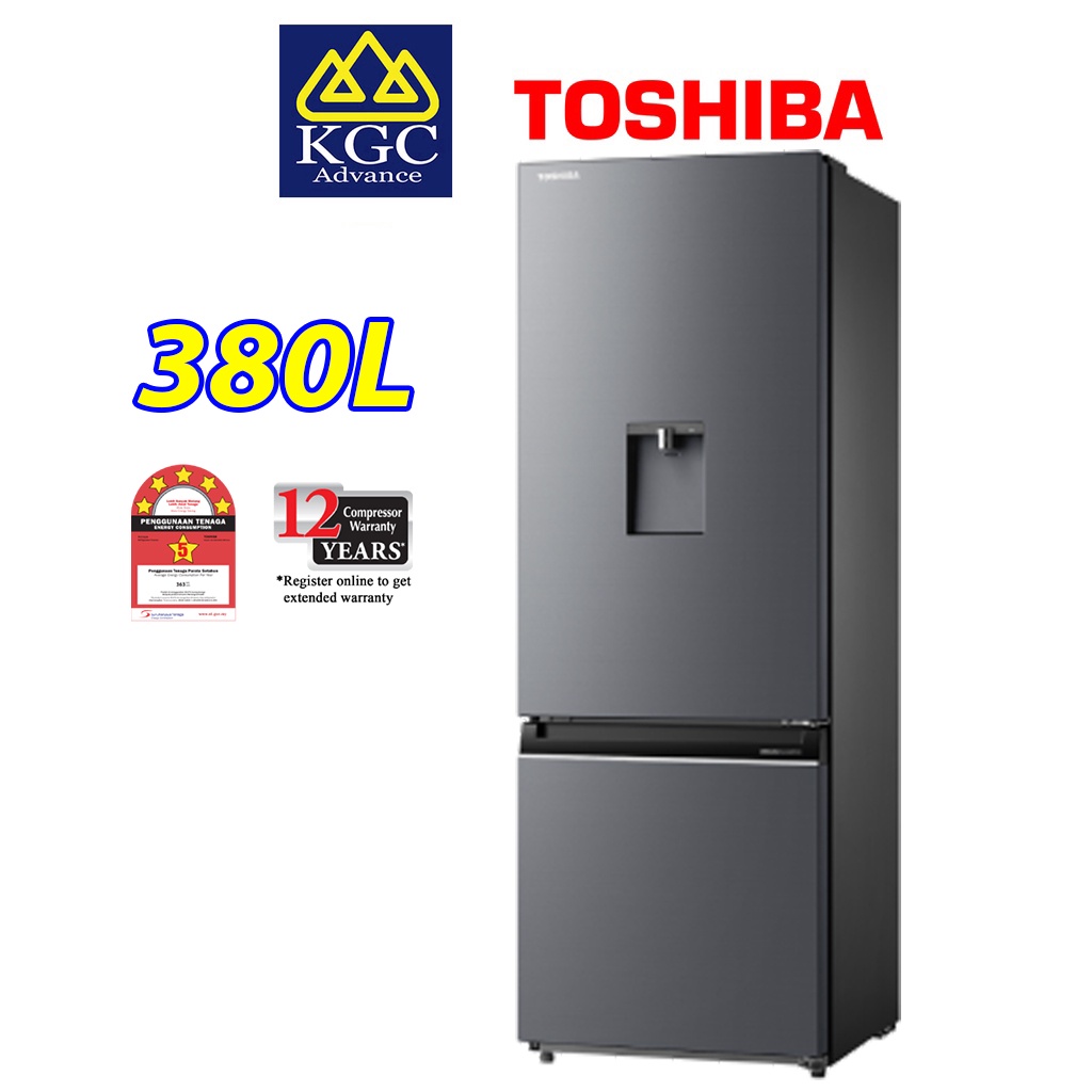 Toshiba Fridge 2 Doors Inverter Refrigerator With Water Dispenser 380L