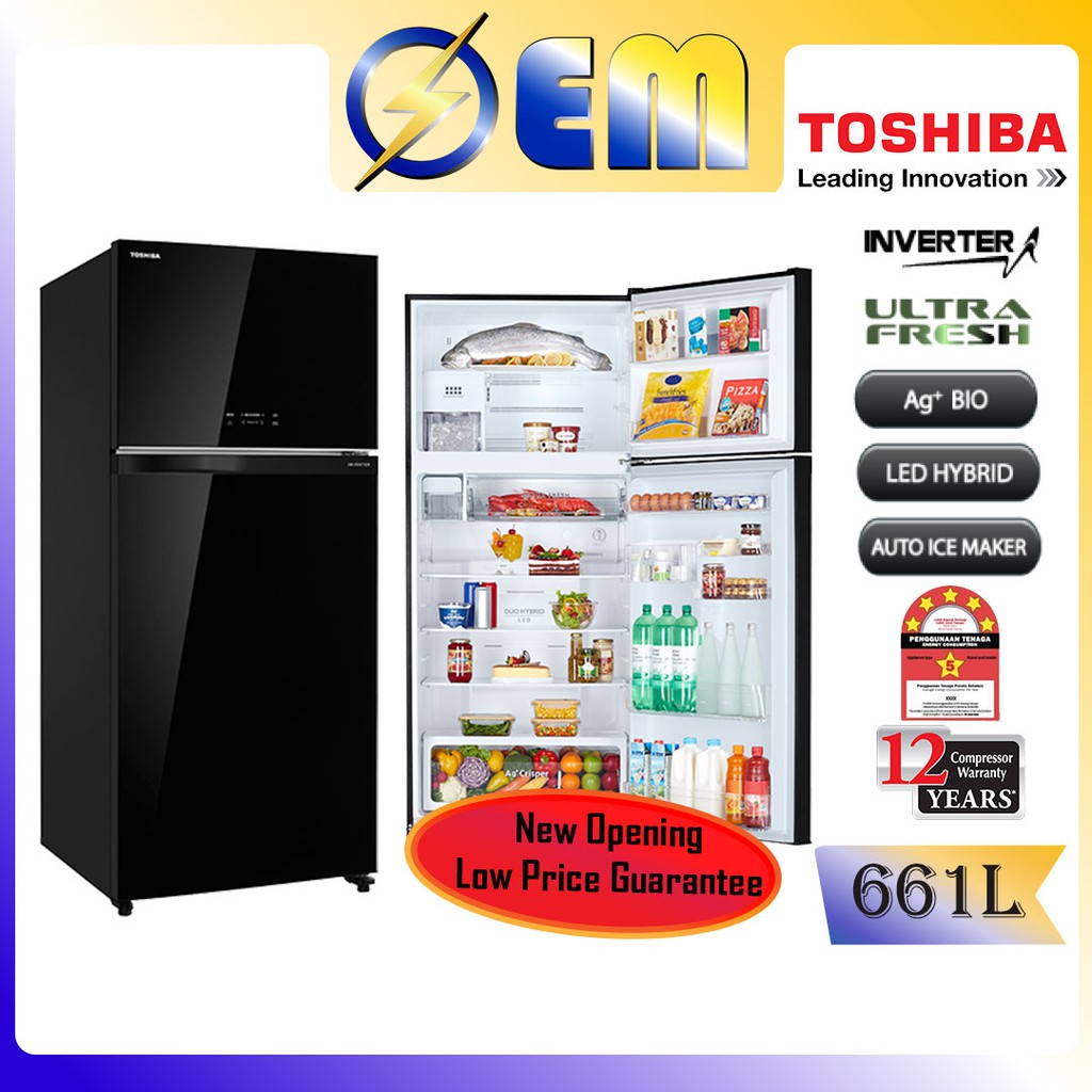 661L TOSHIBA Duo Hybrid Inverter 2 Door Fridge 2 Pintu Peti Sejuk