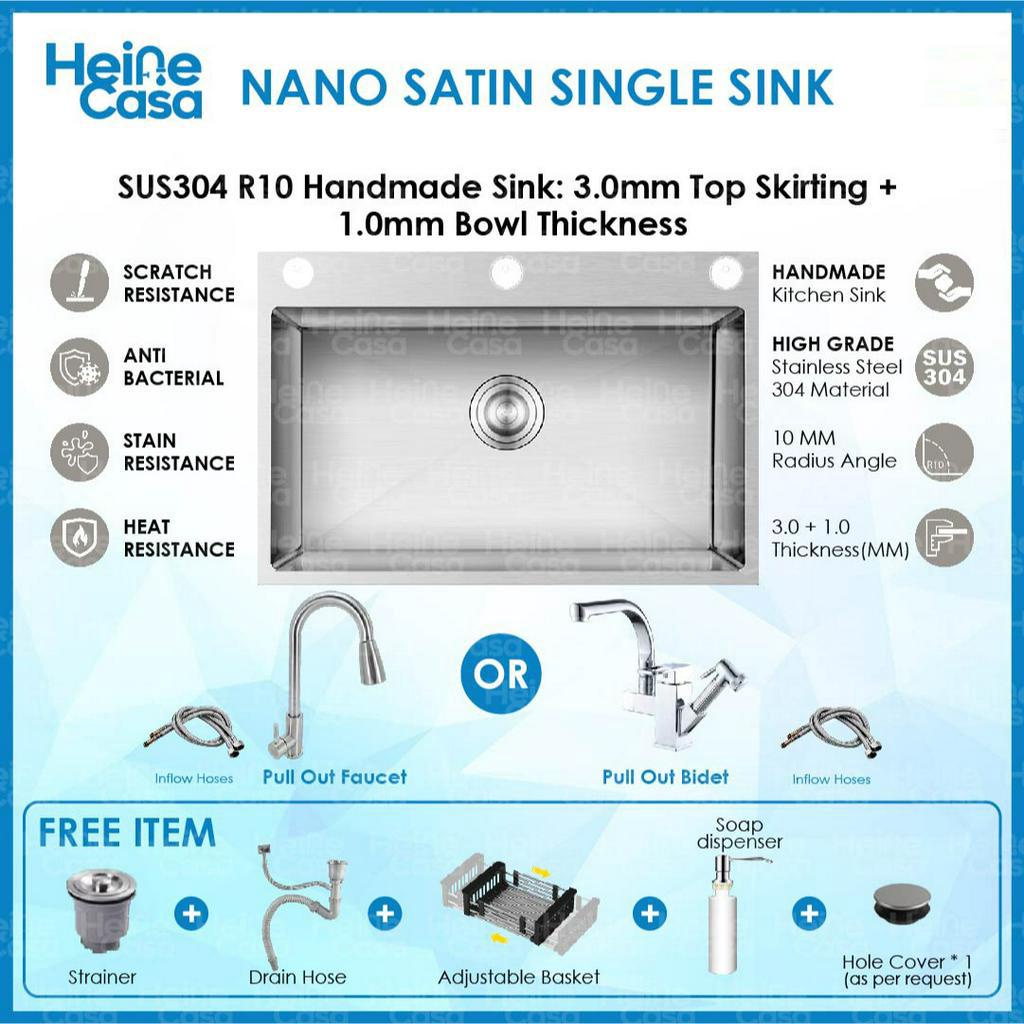 Nano Silver Holes Stainless Steel Kitchen Single Sink Sinki Dapur