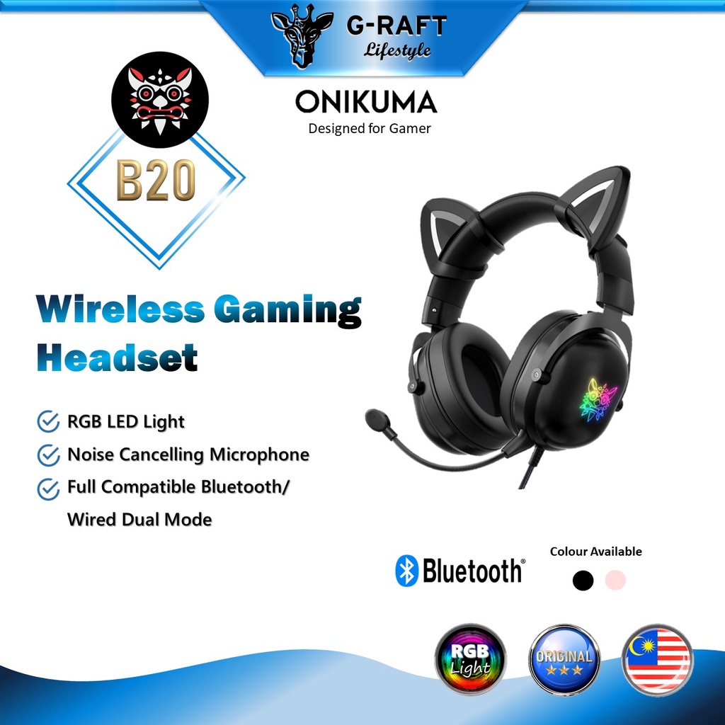 Onikuma B Rgb Cat Ear Bluetooth Headphone Hifi Stereo Sound Noise