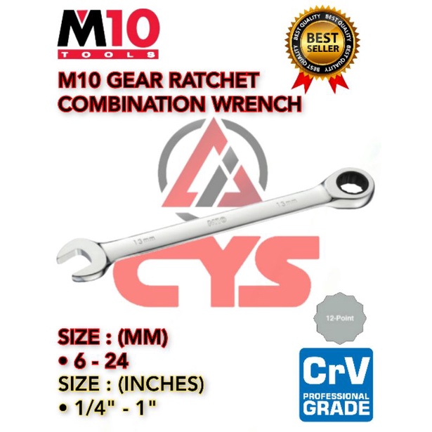 100 ORIGINAL M10 TOOLS GEAR RATCHET COMBINATION WRENCH HEAVY DUTY