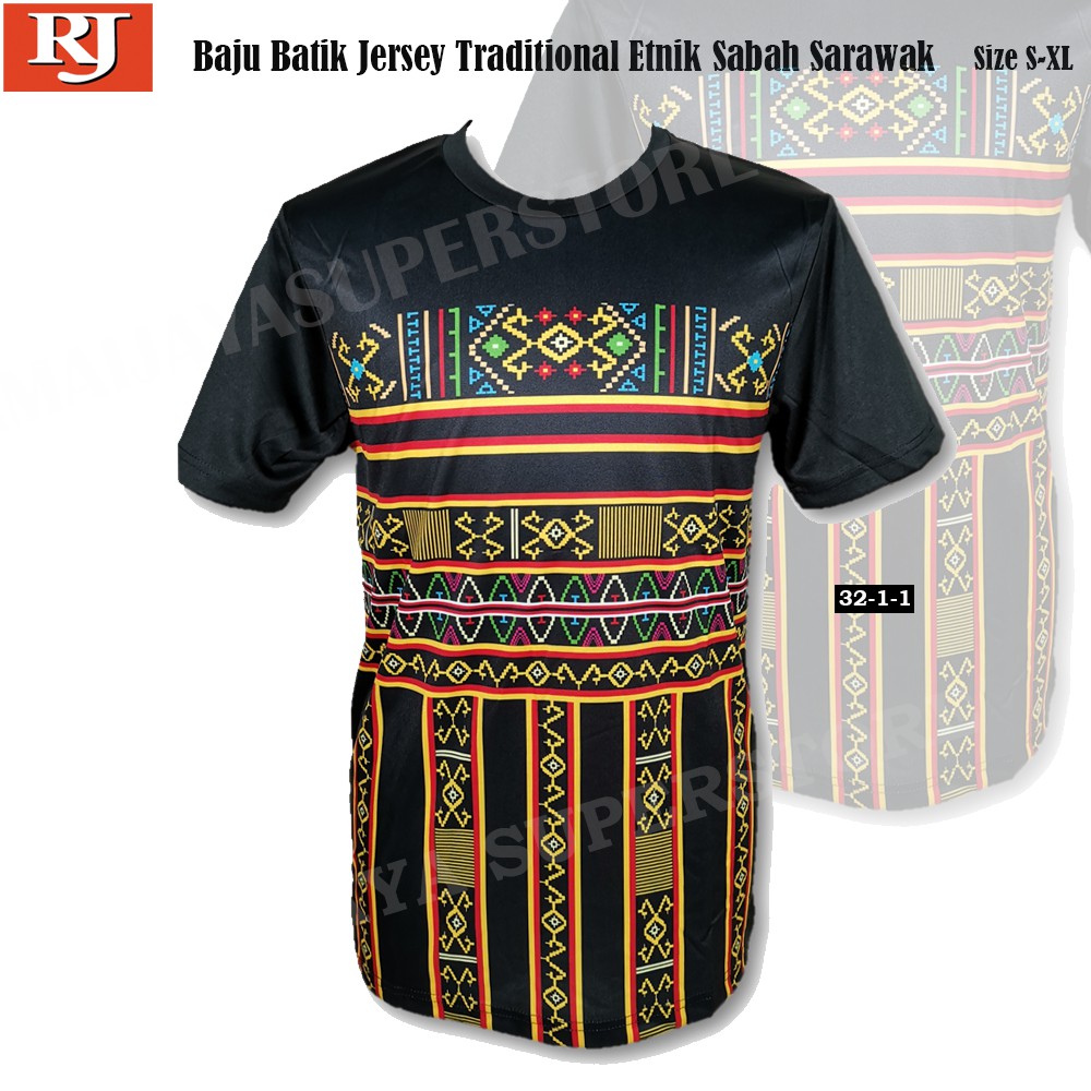 Baju Batik Jersey Unisex Traditional Etnik Sabah Sarawak Size S Xl