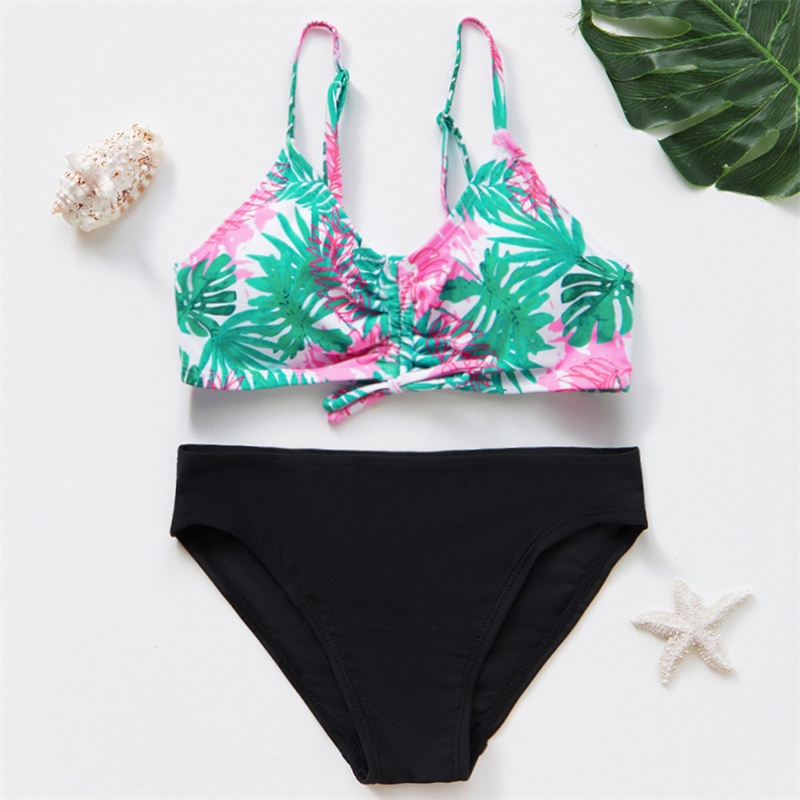 Years Teen Girls PIECES Bikini Swimsuit Set Summer Tropical Leaf